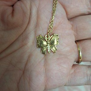 Butterfly Necklace, Faceted Clear Glass Diamonds Pendant 16 inches adjustable
